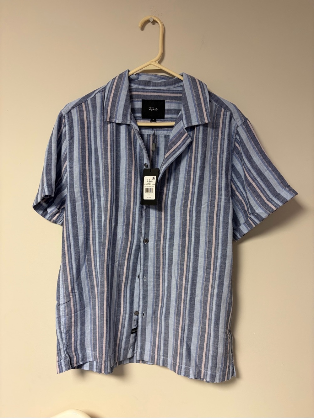 Rails Men's Short-Sleeve Button-Up Shirt in Blue and White Stripe